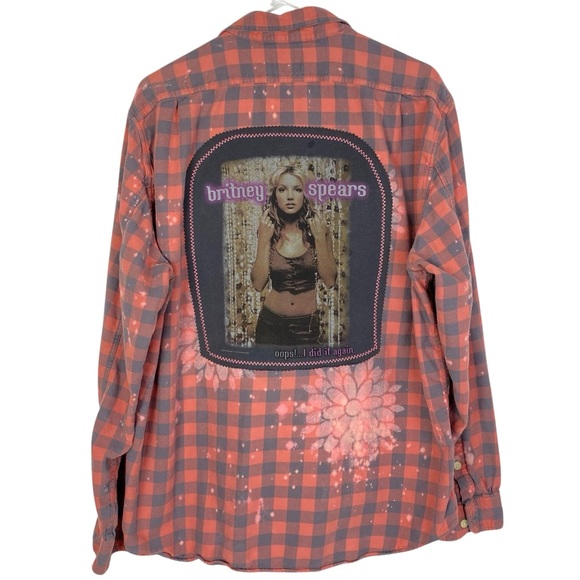 Hand Crafted Other - Britney Spears Flannel Shirt Womens XL Unisex Upcycled Handmade Plaid Pink Grey